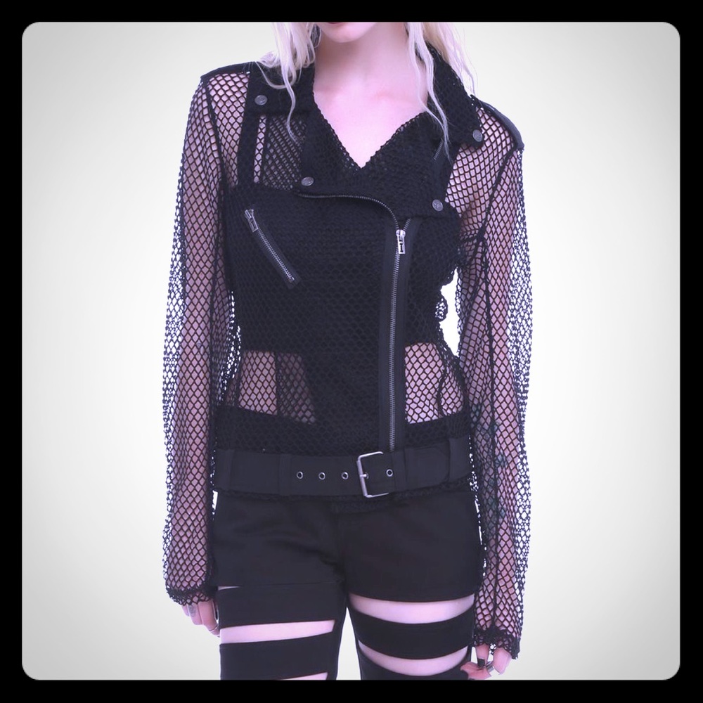 Royal Bones Black Fishnet Motorcycle Jacket Small